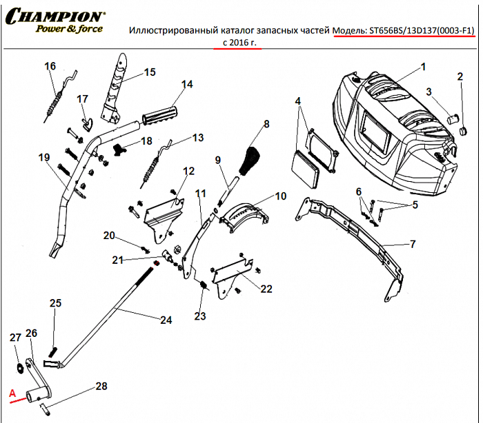 1 ДЕТАЛИ УПРАВЛЕНИЯ | СНЕГОУБОРЩИК CHAMPION ST656BS с Двигателем BRIGGS & STRATTON