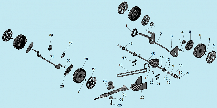 3 КОЛЕСА - РЕДУКТОР - РЕМЕНЬ Газонокосилка CHAMPION LM5345BS